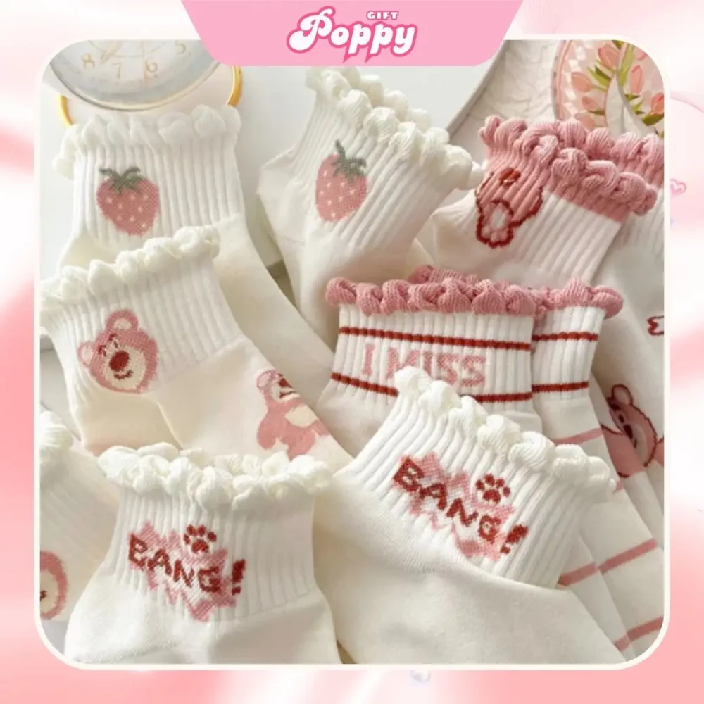 Tất vớ nữ họa tiết gấu hồng
