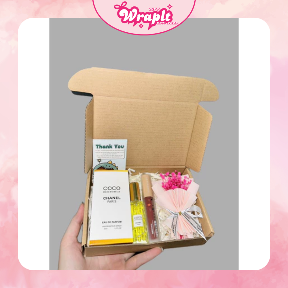 Alternative view of SET QUÀ TẶNG GỒM NƯỚC HOA + SON + BÓ HOA KHÔ WB-06